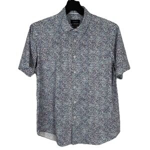 Bugatchi Shirt Men Large OoohCotton Tech 8-Way Stretch Short Sleeve White Floral